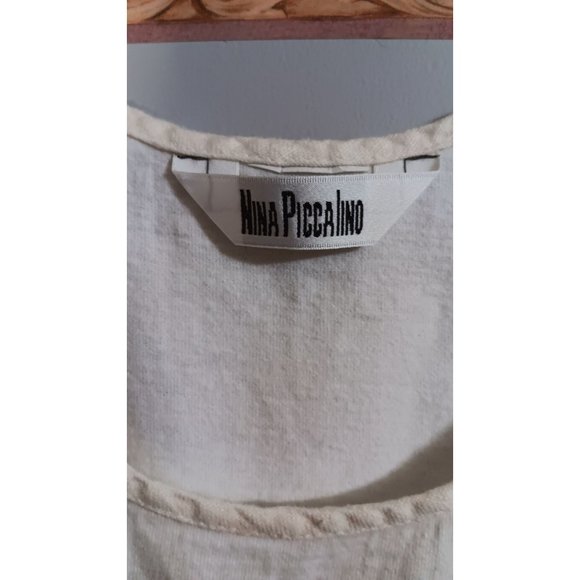 Nina Piccalino XL Cream Maxi Linen Cottage Nautical Country Vintage Travel Dress - Picture 2 of 5